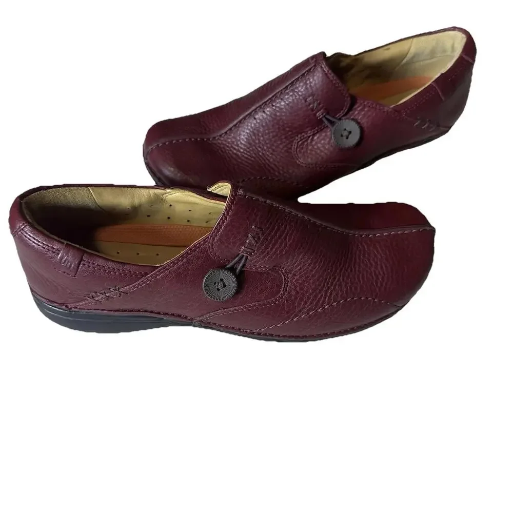 Clarks Unstructured UnLoop Red  Leather Slip On Lagenlook Comfort Sz 7.5 Womens - Picture 2 of 8